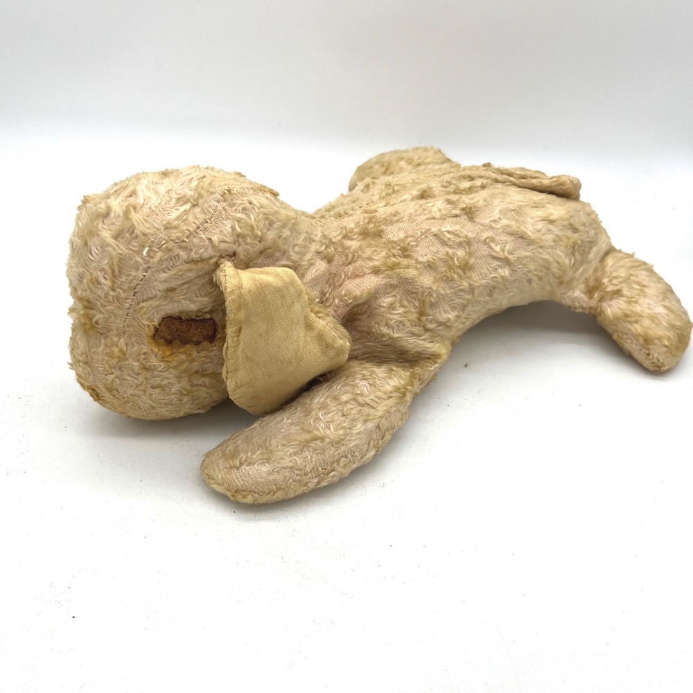 Vintage Mohair Plush Lamb Antique Stuffed Animal Tan Floppy Ears‎ 12 Inch